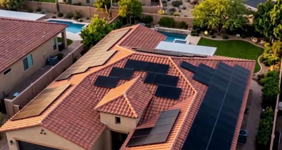 Arizona tile-roof home with rooftop solar panels
